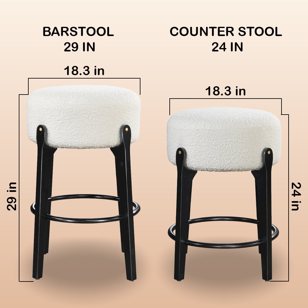 Ellie 29 in. Black Backless Wood Bar Stool with White Boucle Fabric Seat (Set of 2). Picture 6