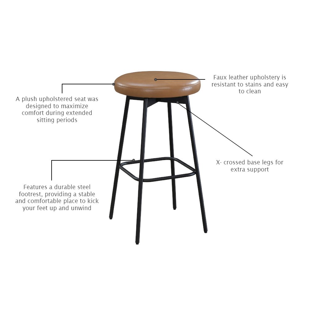Doheny 29" Steel Legs Swivel Barstool with Upholstered Seat, Black-Tan (Set of 2). Picture 4