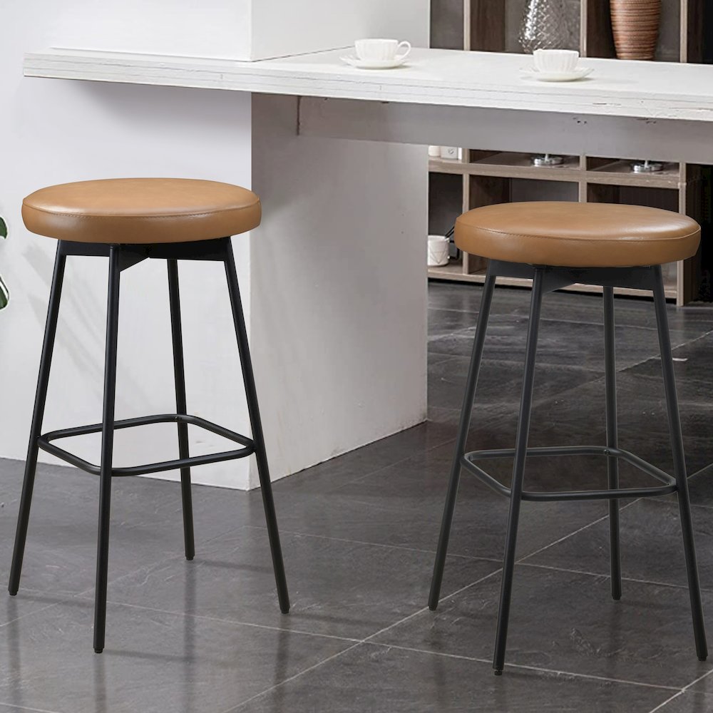 Doheny 29" Steel Legs Swivel Barstool with Upholstered Seat, Black-Tan (Set of 2). Picture 2
