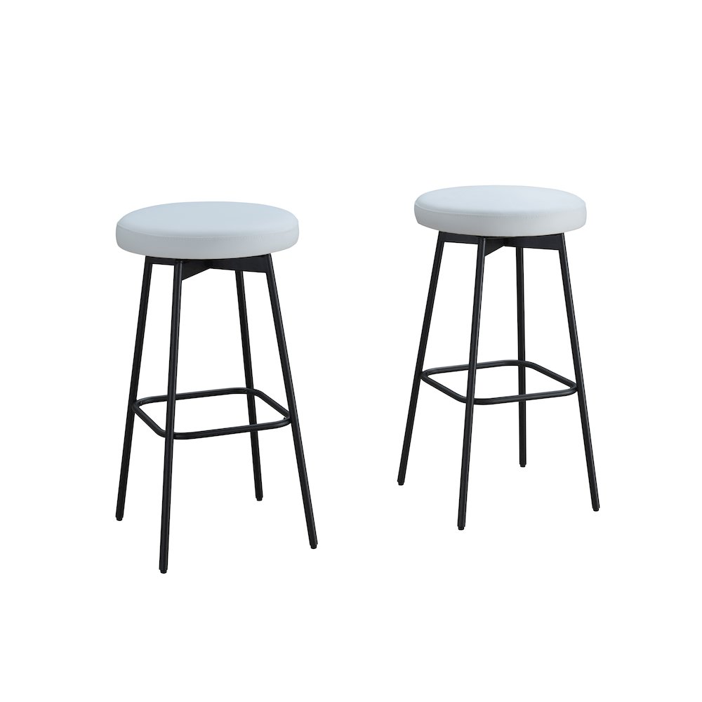 Doheny 24" Steel Legs Swivel Barstool with Upholstered Seat, Black-White (Set of 2). Picture 1