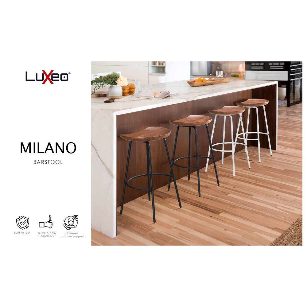 Milano 29" Steel Legs Barstool with Solid Wood Finish, White-Walnut (Set of 2). Picture 3