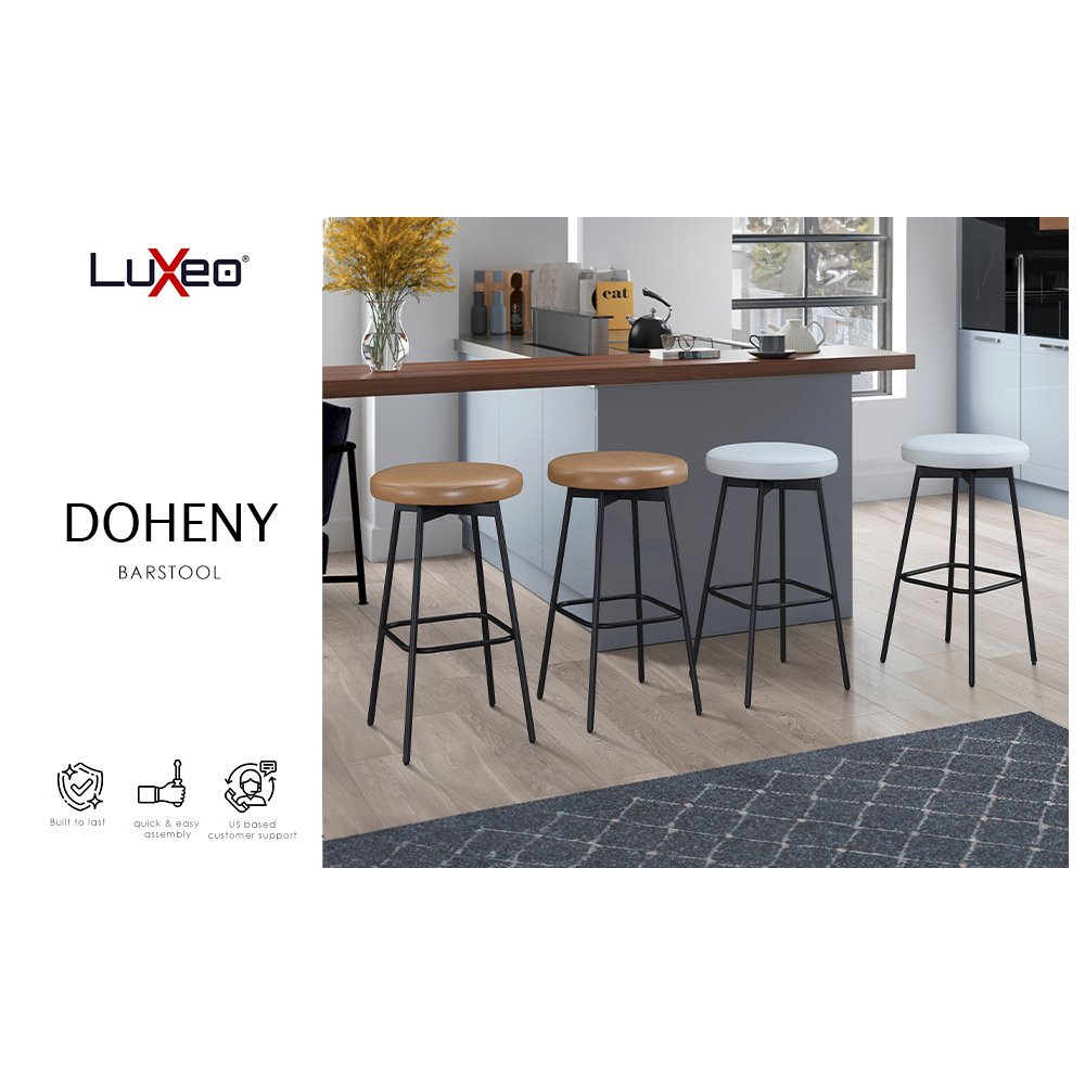 Doheny 24" Steel Legs Swivel Barstool with Upholstered Seat, Black-White (Set of 2). Picture 3