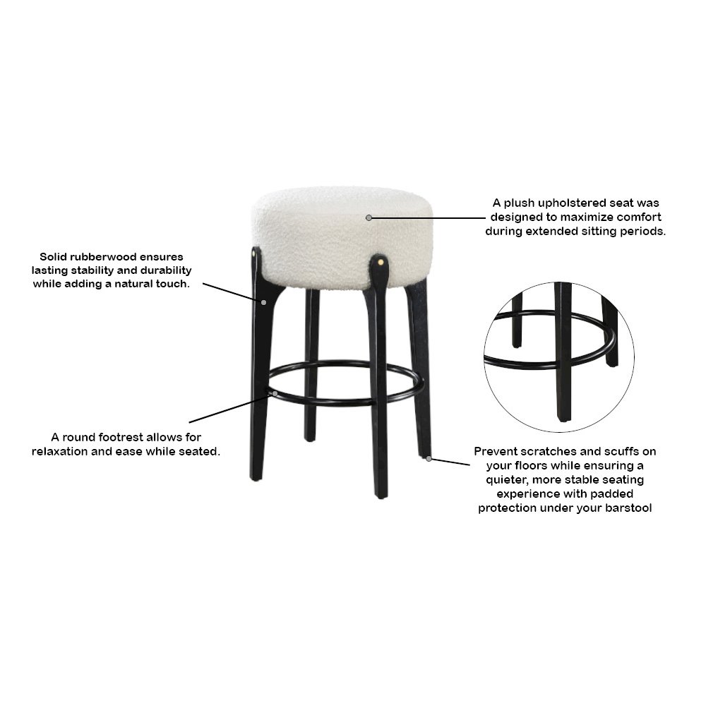 Ellie 29 in. Black Backless Wood Bar Stool with White Boucle Fabric Seat (Set of 2). Picture 4