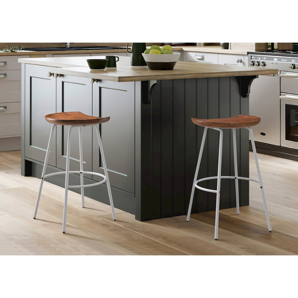 Milano 29" Steel Legs Barstool with Solid Wood Finish, White-Walnut (Set of 2). Picture 2