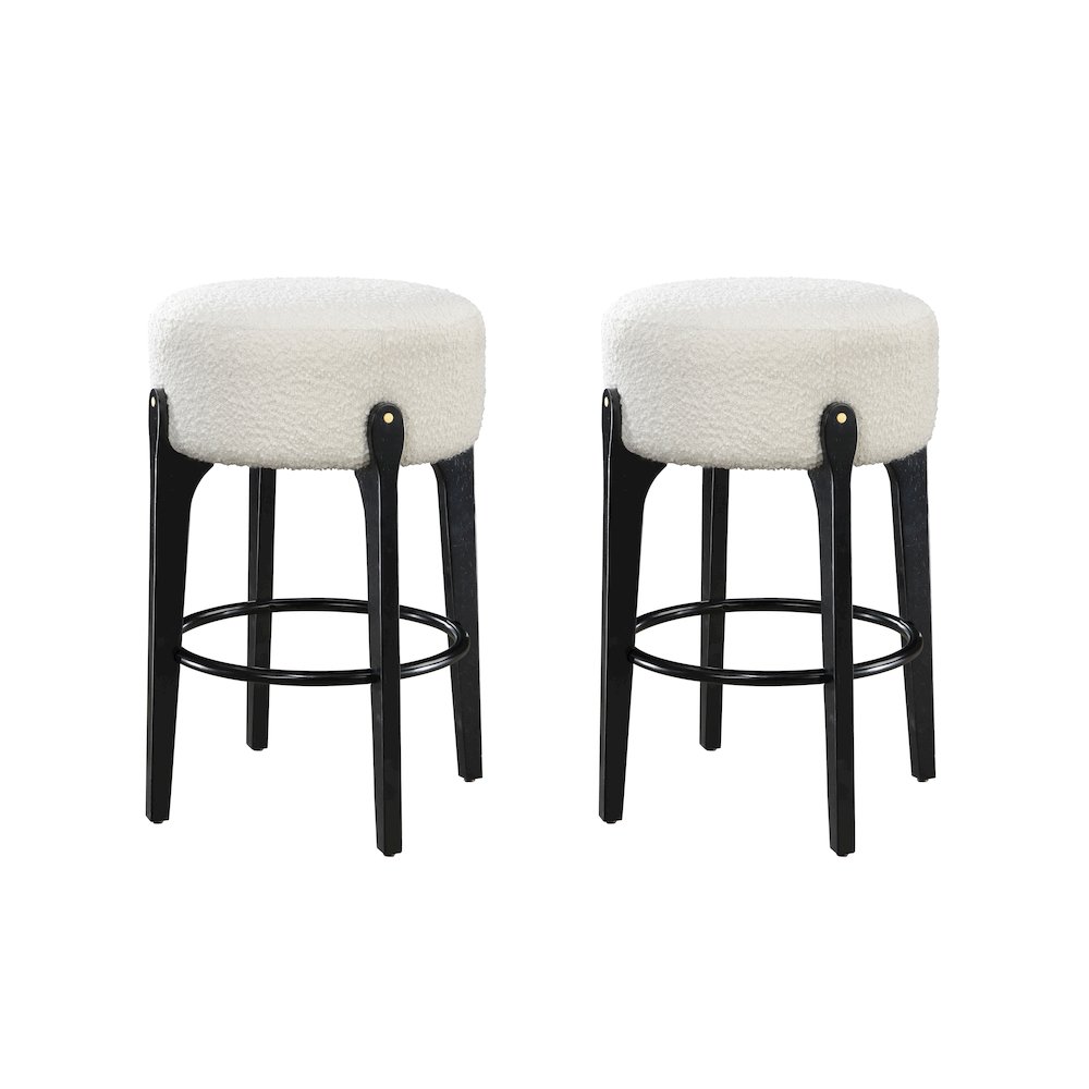 Ellie 29 in. Black Backless Wood Bar Stool with White Boucle Fabric Seat (Set of 2). Picture 1