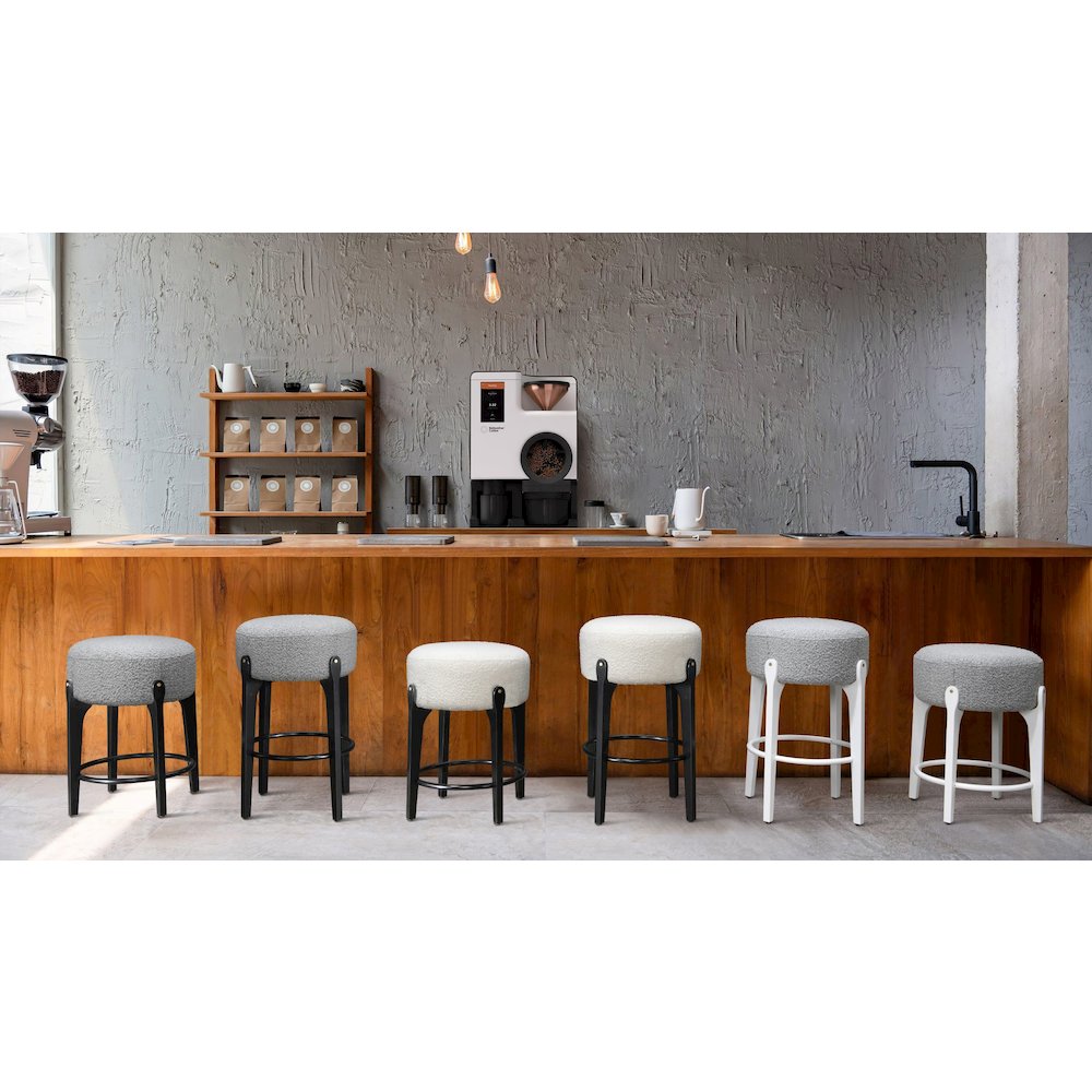 Ellie 29 in. Black Backless Wood Bar Stool with White Boucle Fabric Seat (Set of 2). Picture 13