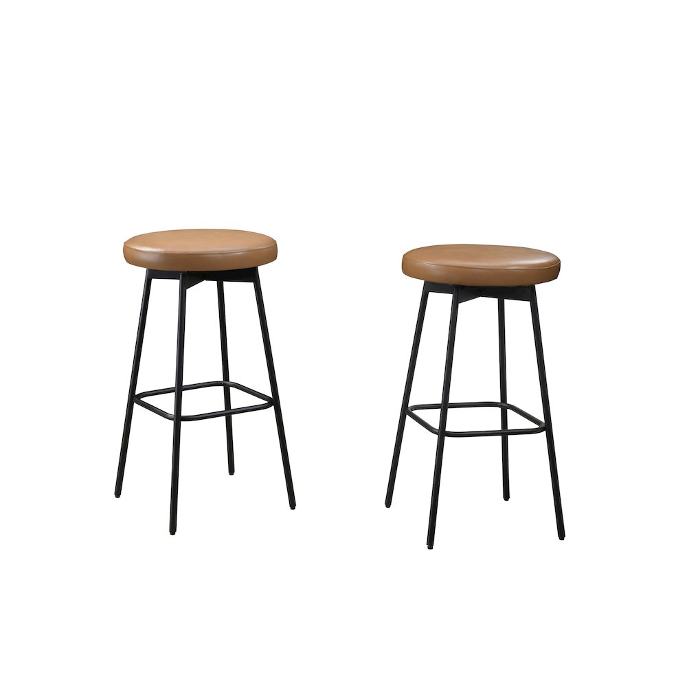 Doheny 29" Steel Legs Swivel Barstool with Upholstered Seat, Black-Tan (Set of 2). Picture 1
