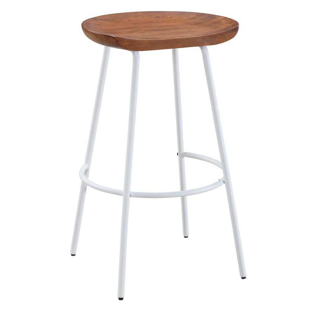 Milano 29" Steel Legs Barstool with Solid Wood Finish, White-Walnut (Set of 2). Picture 7