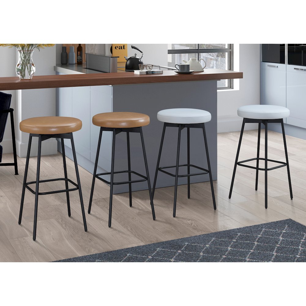 Doheny 29" Steel Legs Swivel Barstool with Upholstered Seat, Black-Tan (Set of 2). Picture 13