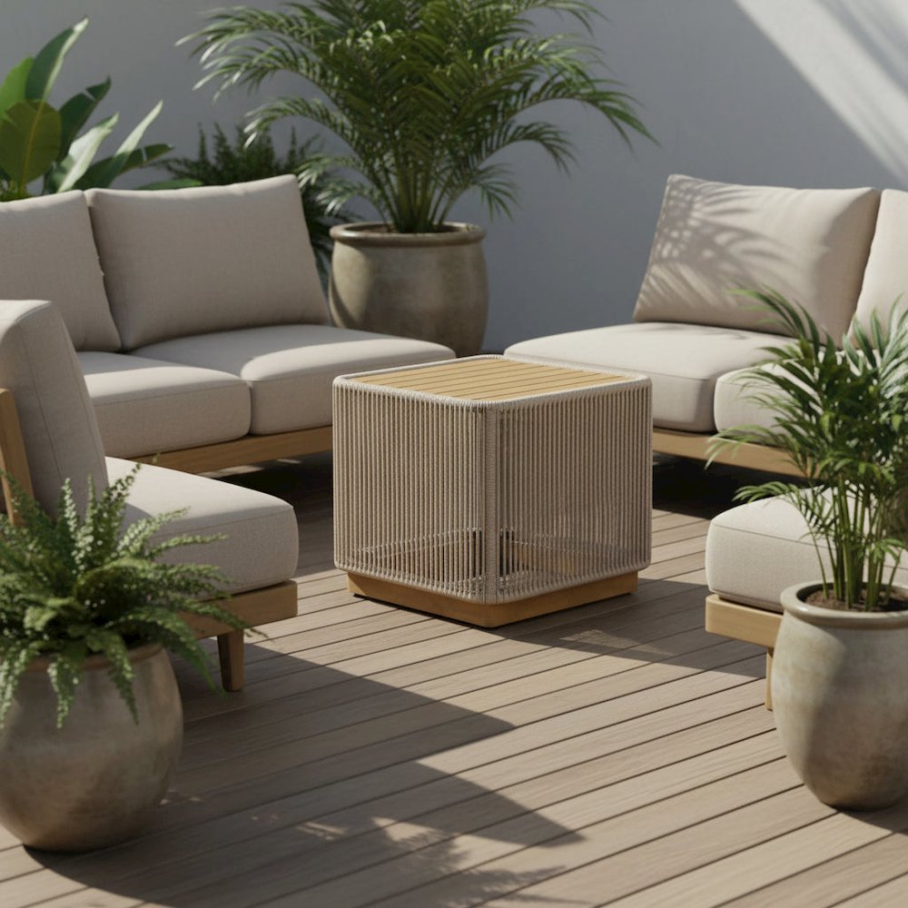 Alpine Teak Collection Rope Design End Table - Beige. Picture 3