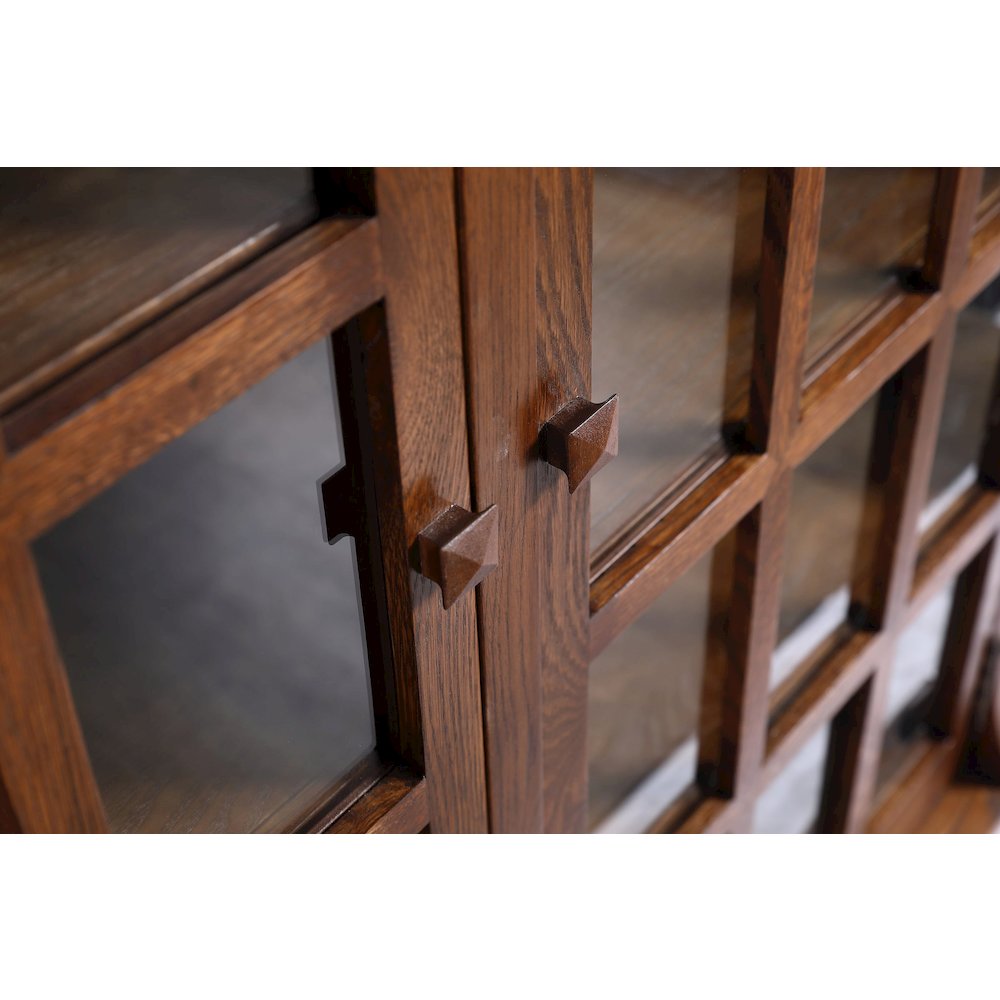 Mission Solid Oak Double Door Bookcase - Walnut. Picture 5