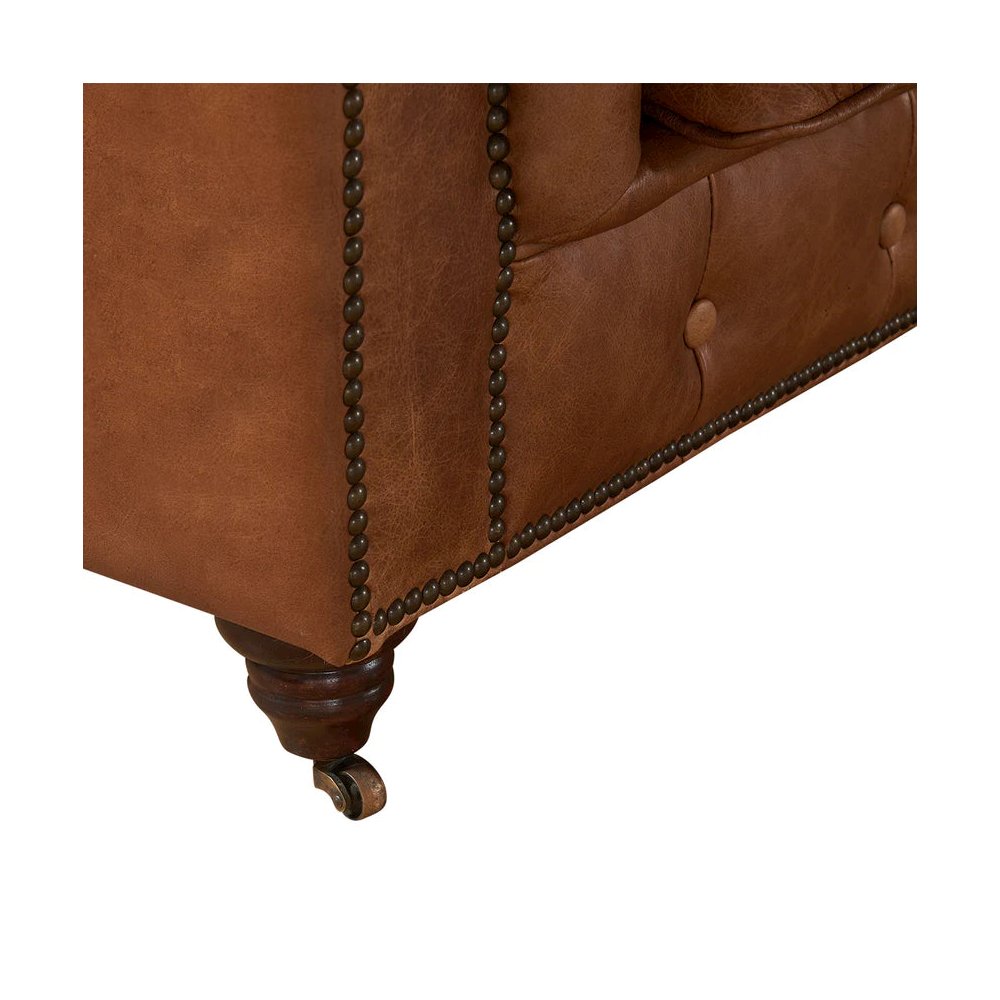 Century Chesterfield Love Seat - Light Brown Leather. Picture 5