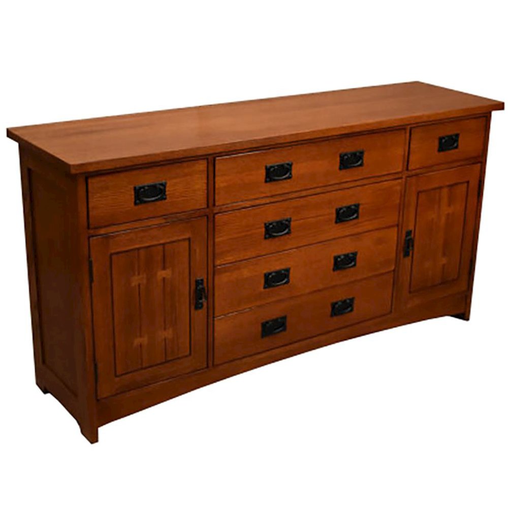 Mission Quarter Sawn Oak 6 Drawer Sideboard - 62" - Michael's Cherry. Picture 1