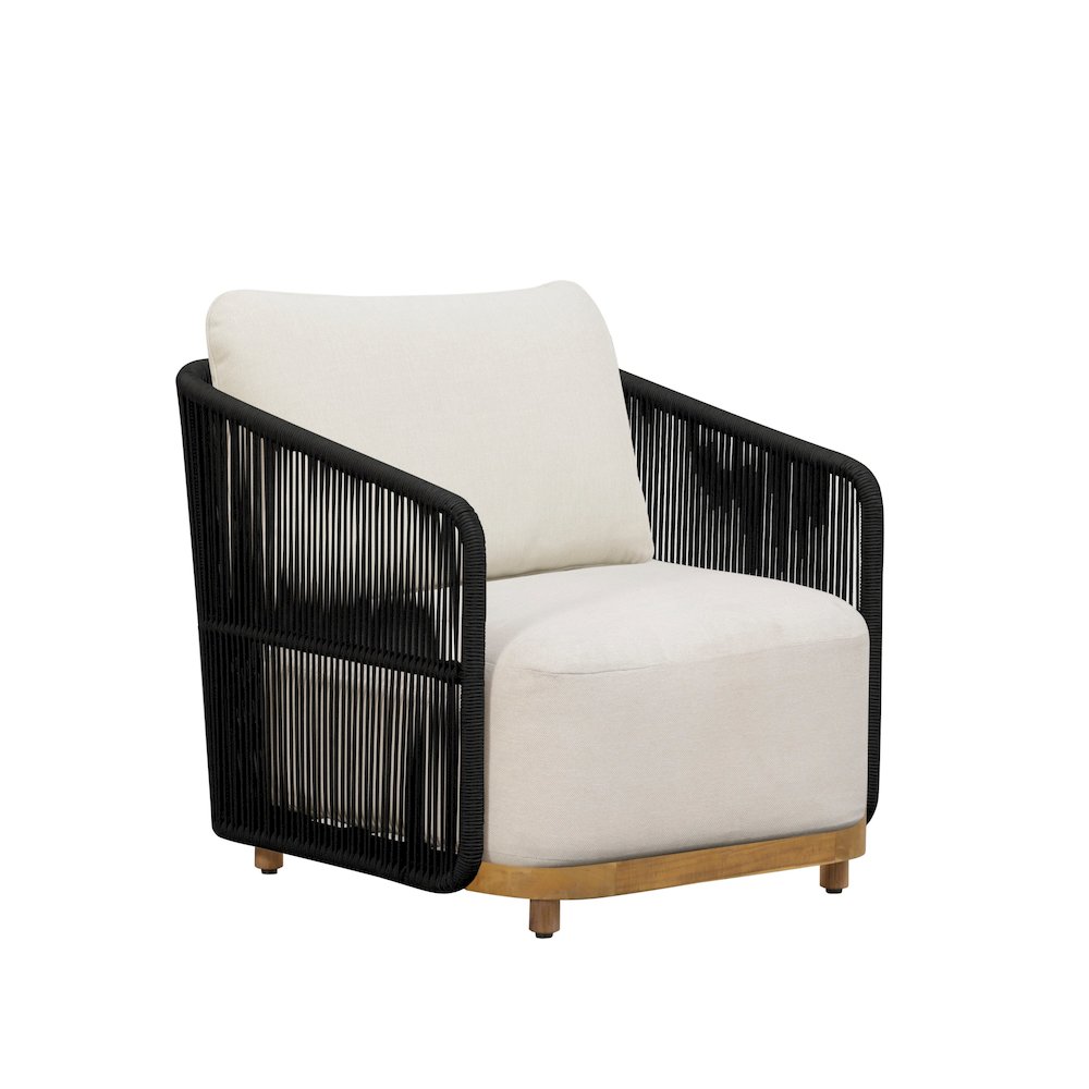 Alpine Teak Wood Outdoor Arm Chair with Black Rope Design. Picture 4