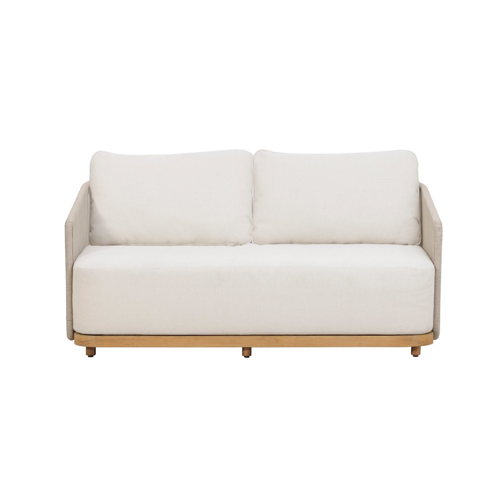 Alpine Teak Wood Outdoor Loveseat with Gray Rope Design. Picture 8
