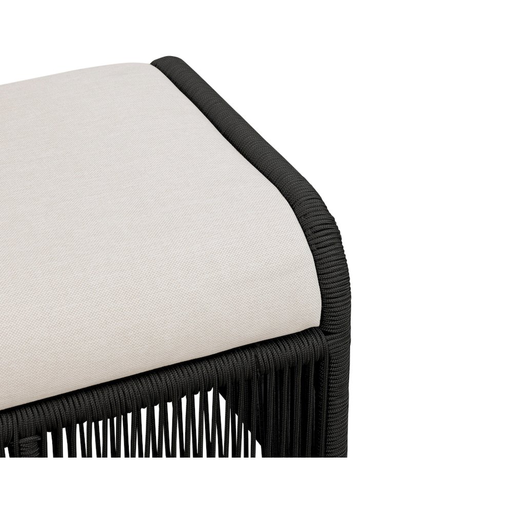 Alpine Teak Wood Outdoor Ottoman with Black - Rope Design. Picture 7