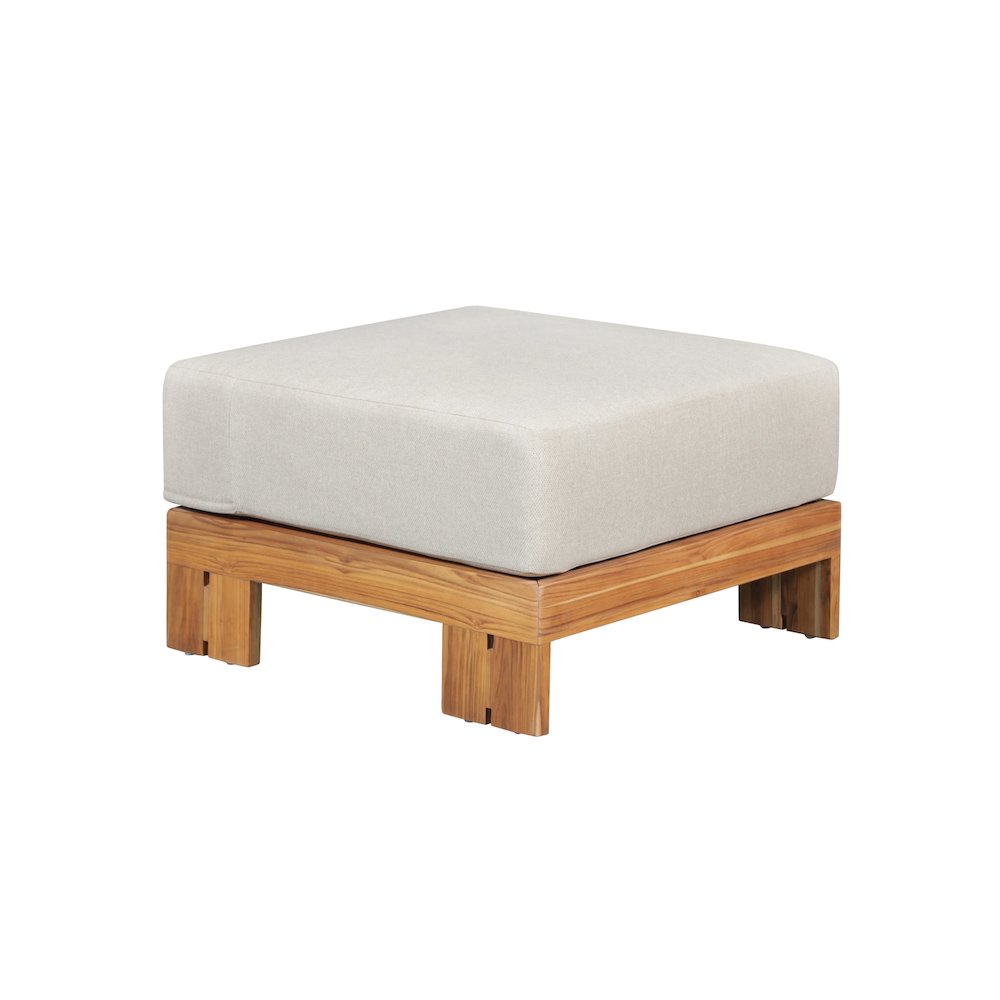 Paradiso Outdoor Solid Teak Wood Ottoman - Gray fabric. Picture 2