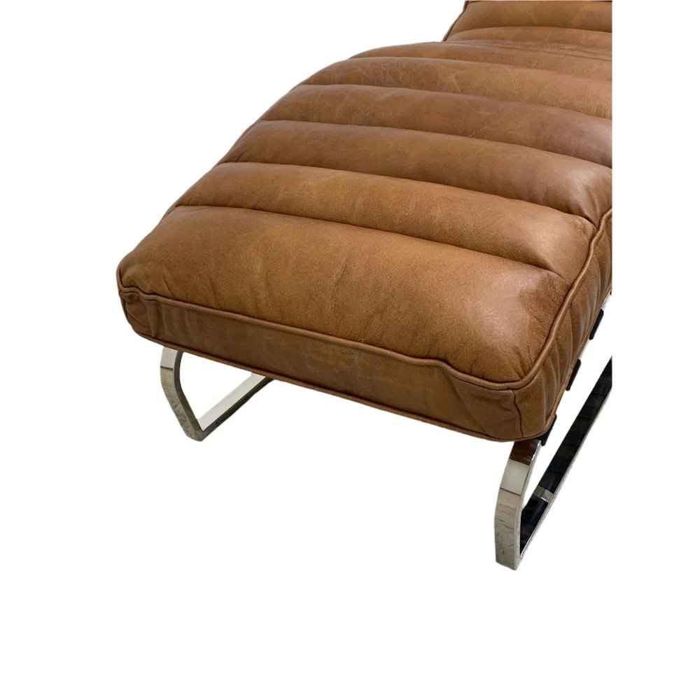 Plano Modern Channeled Leather Chaise Lounge - Light Brown Leather. Picture 6