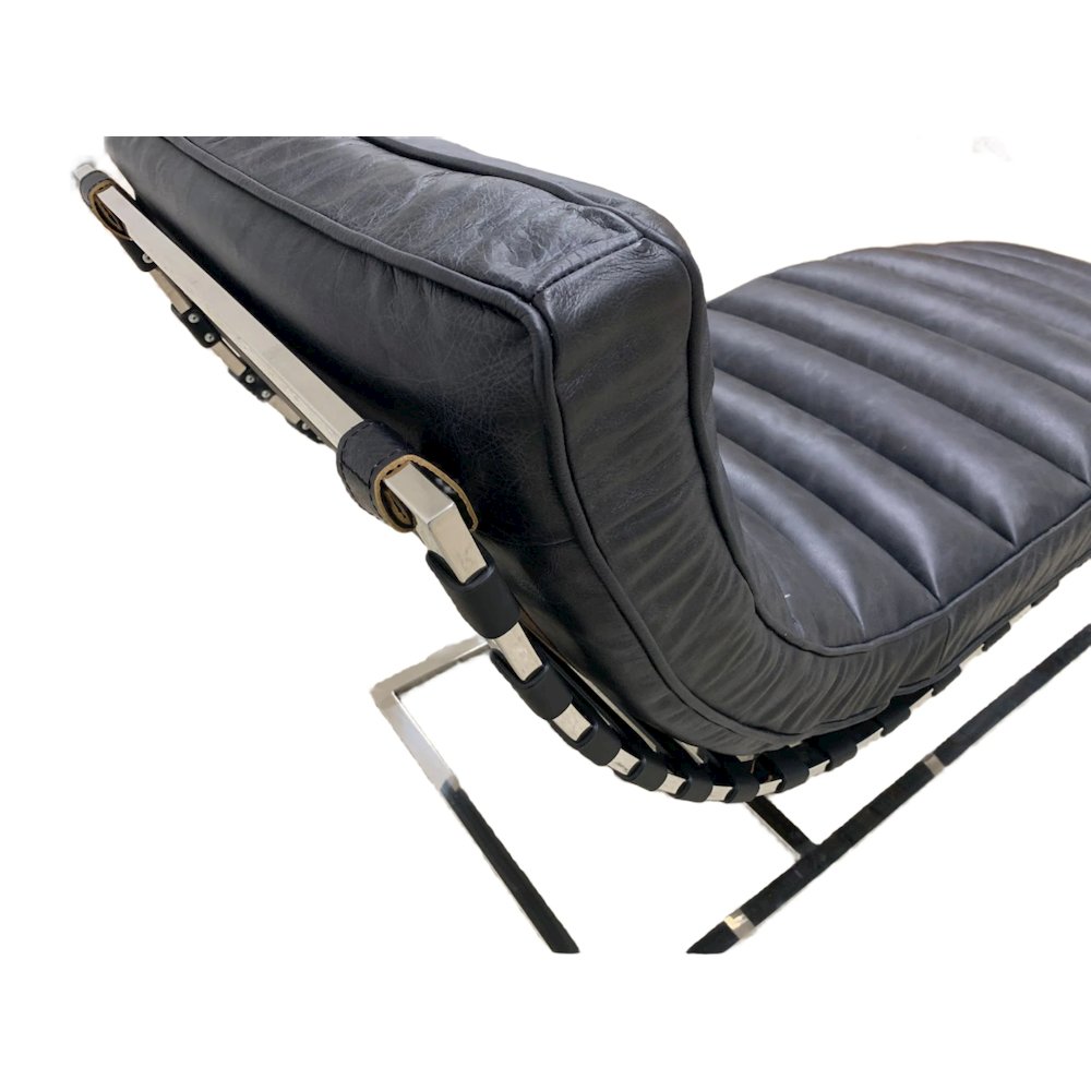 Plano Modern Channeled Leather Chaise Lounge - Slate Leather. Picture 6