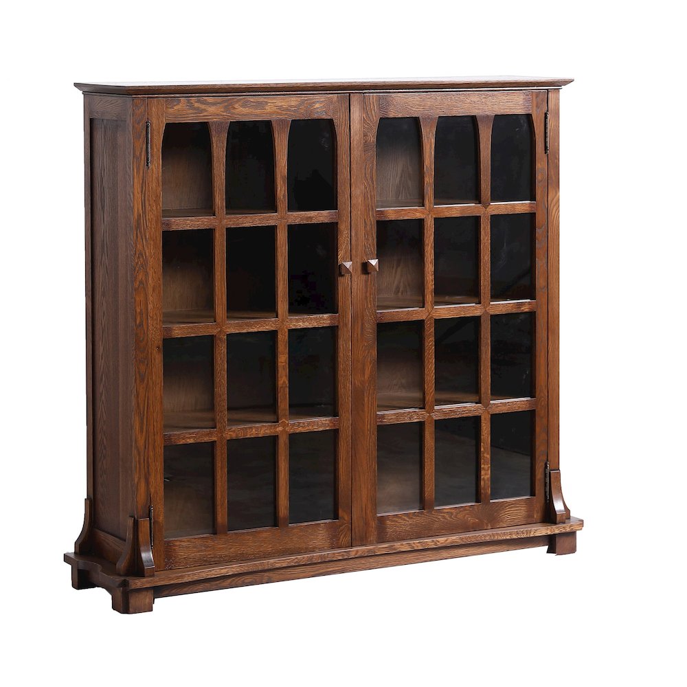Mission Solid Oak Double Door Bookcase - Walnut. Picture 1