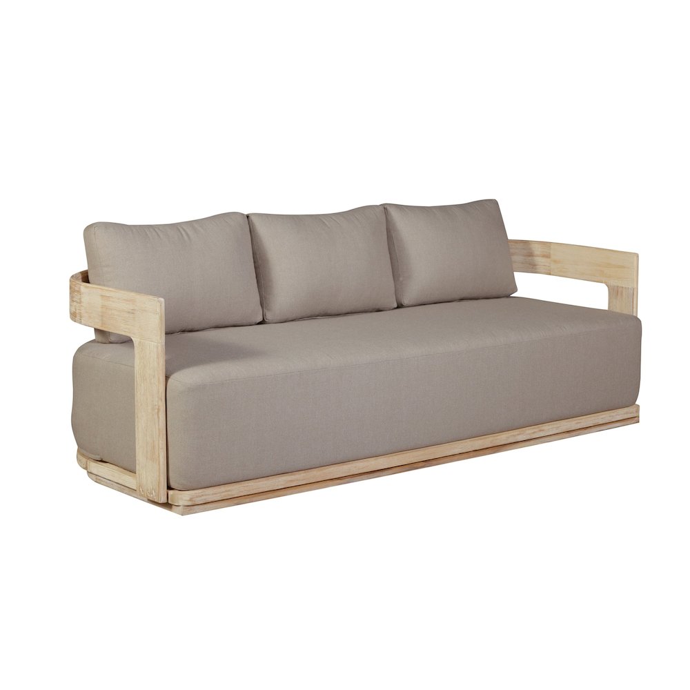 Eclipse Outdoor Solid Teak Wood Sofa Natural Look - Gray Fabric. Picture 3