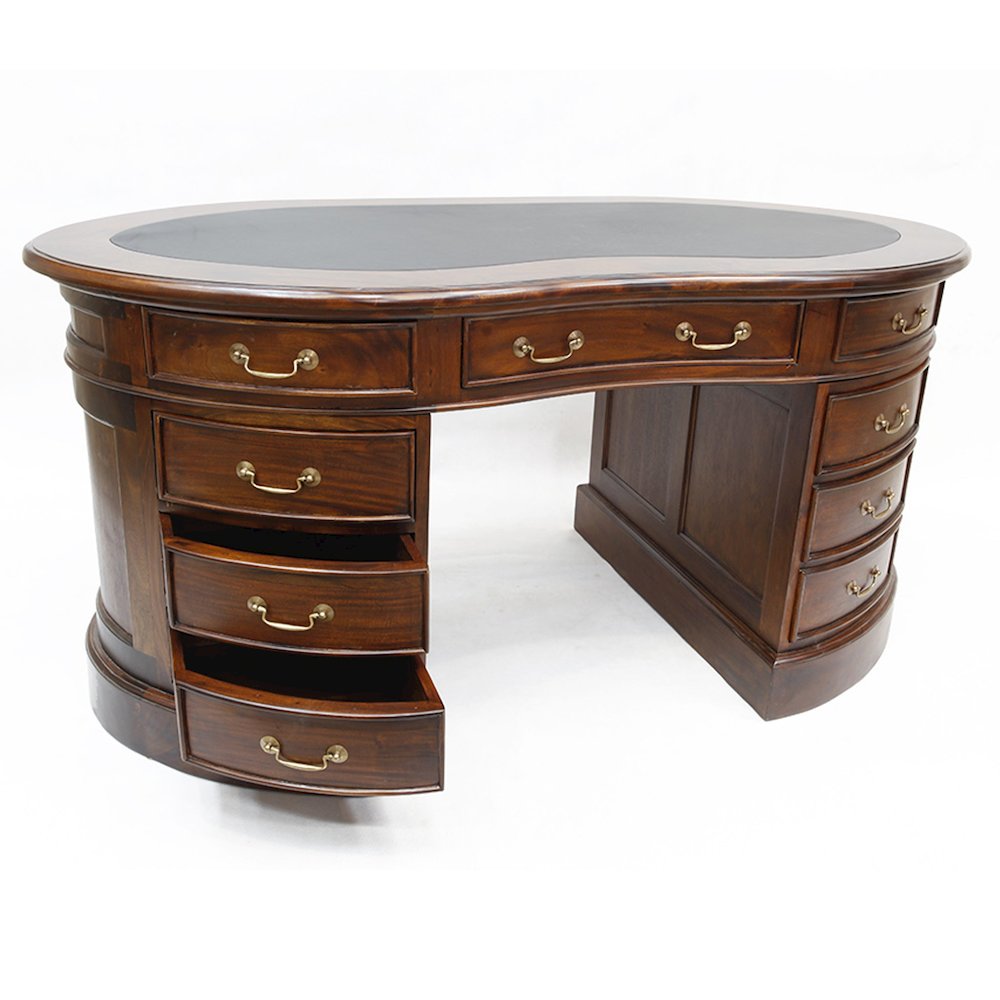 Legacy Mahogany Wood Leather Top Kidney Desk - Brown Walnut. Picture 1