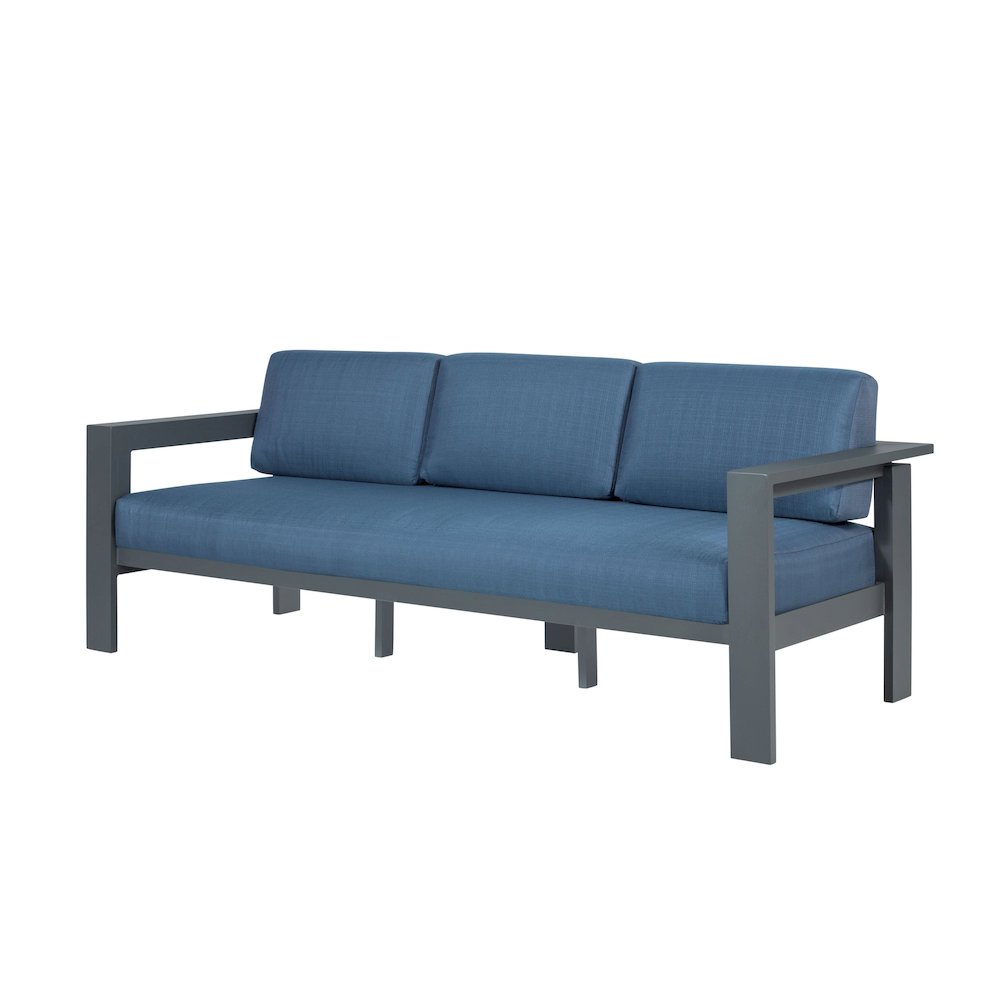 Sardinia Aluminum Frame Outdoor 84" Sofa - Blue Cushions. Picture 1