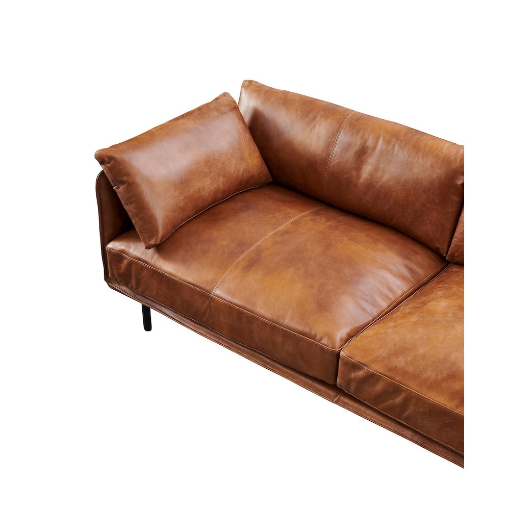 Venezia Industrial Modern Love Seat - Light Brown Leather. Picture 3