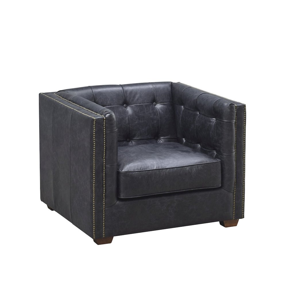 Tuxedo Leather Arm Chair - Slate. Picture 1