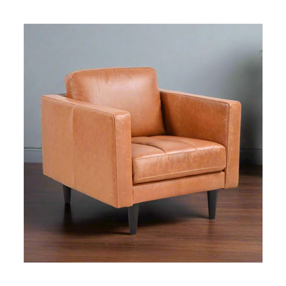 Philippe Top Grain Leather Arm Chair - Tan. Picture 1