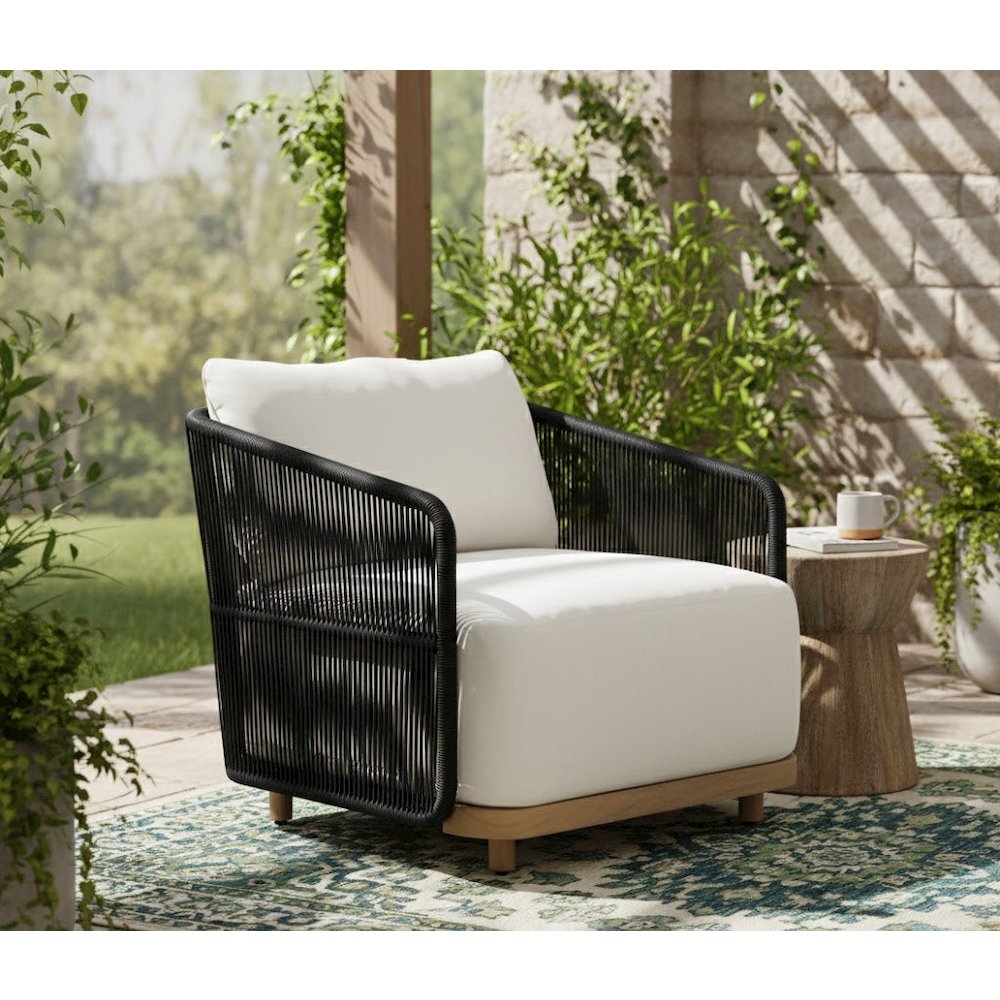 Alpine Teak Wood Outdoor Arm Chair with Black Rope Design. Picture 7