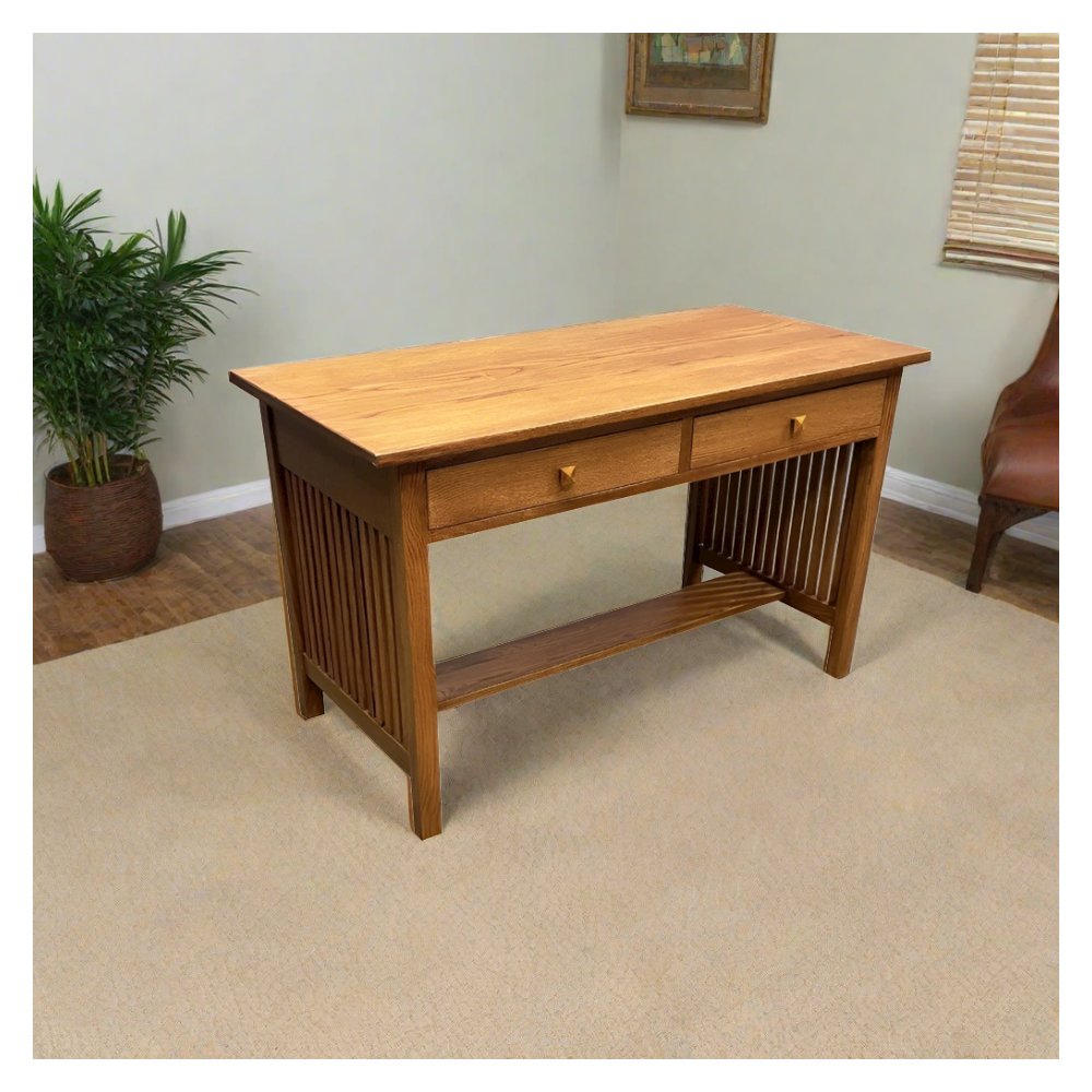 Mission / Arts and Crafts Solid Oak Writing Desk - 50 Inch - Michael's Cherry. Picture 2