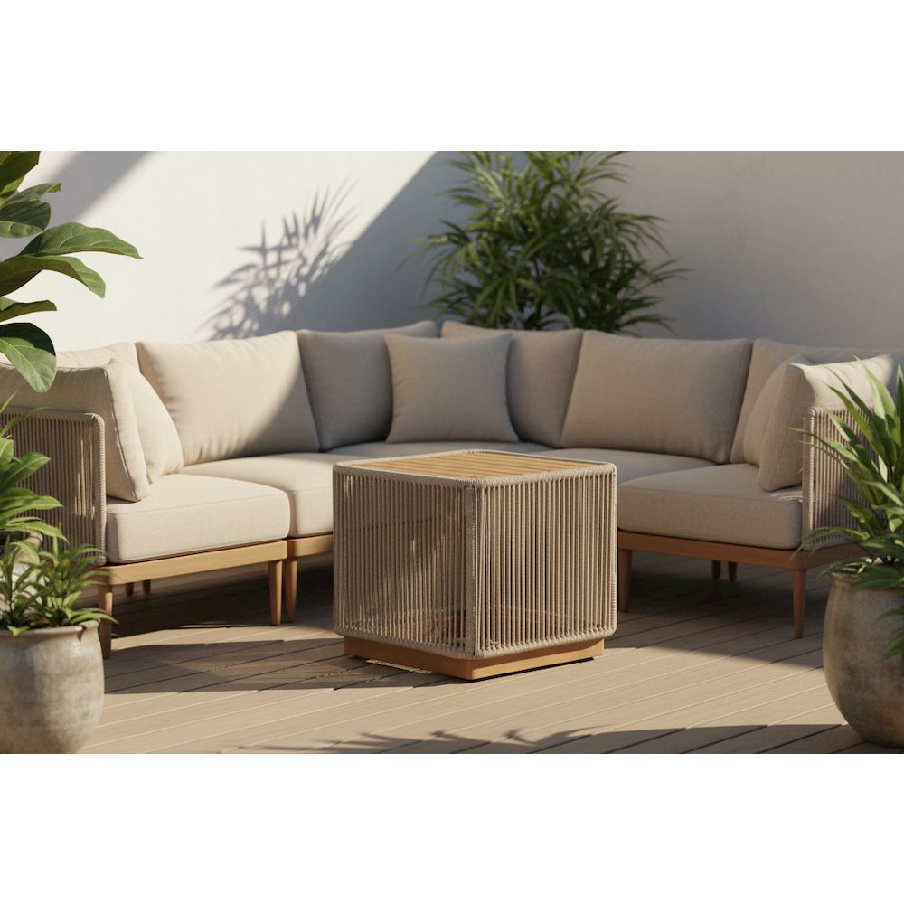 Alpine Teak Collection Rope Design End Table - Beige. Picture 2
