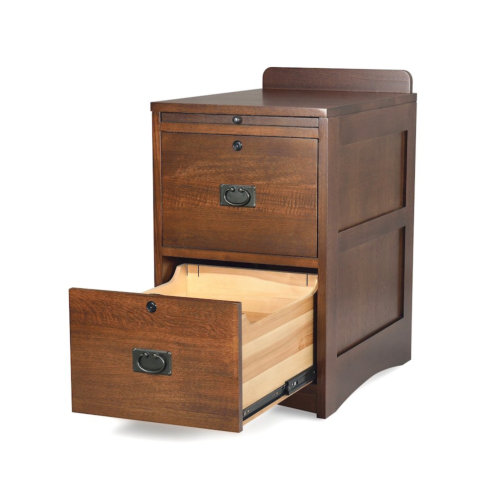 Mission Oak 2 Drawer File Cabinet W/ Writing Tray - Walnut. Picture 3