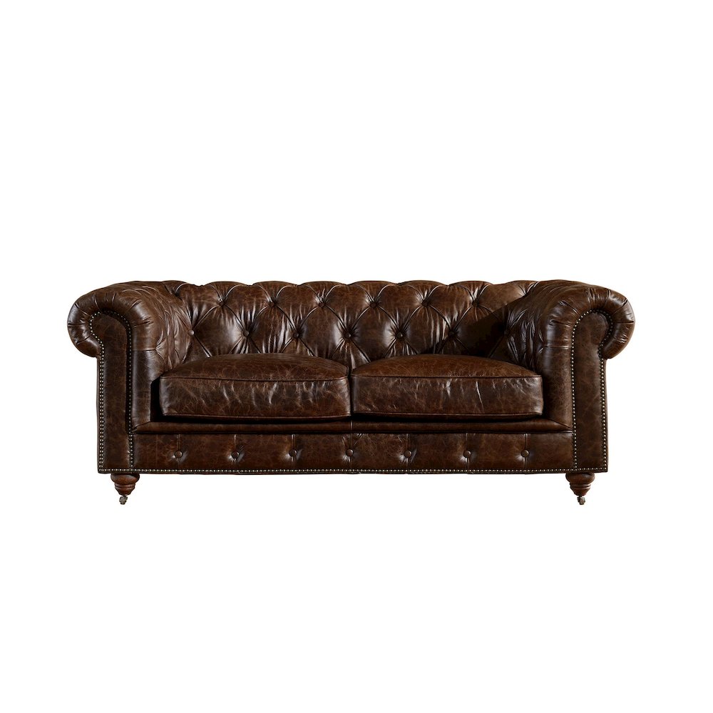 Century Chesterfield Love Seat - Dark Brown Leather. Picture 2