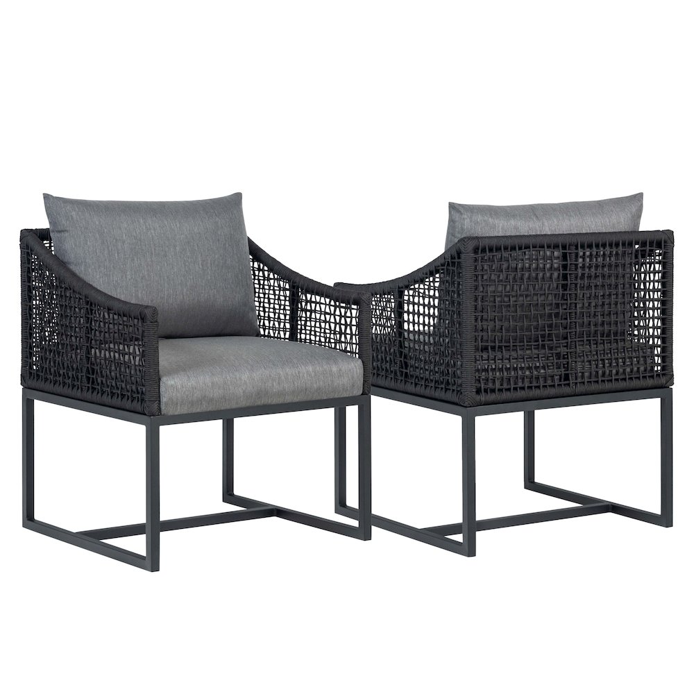 Pair of Sardinia Outdoor Aluminum Dining Chair with Rope Design - Black. Picture 2