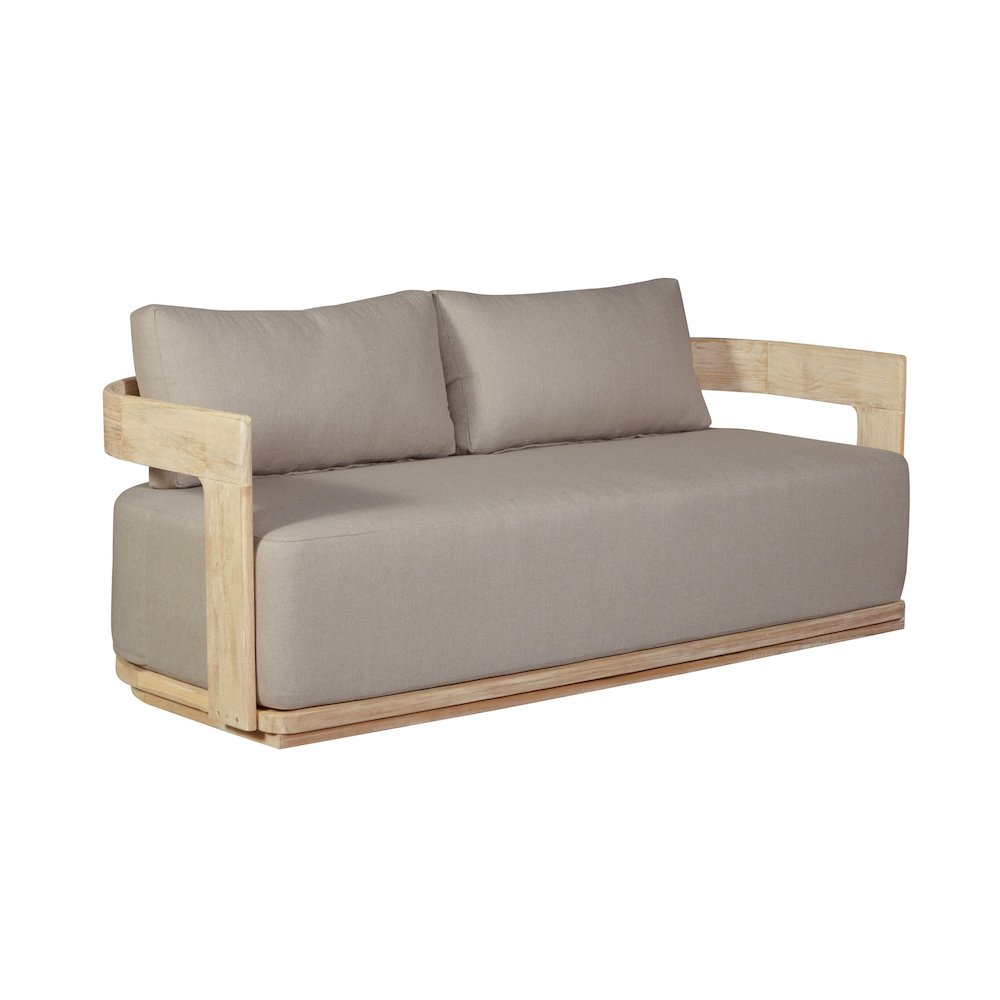 Eclipse Outdoor Solid Teak Wood Love seat Natural - Gray Fabric. Picture 3