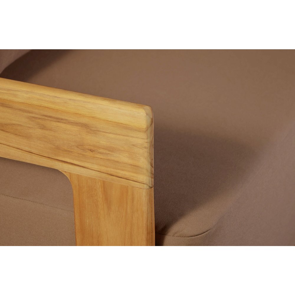 Eclipse Outdoor Solid Teak Wood Sofa - Light Brown Fabric. Picture 5