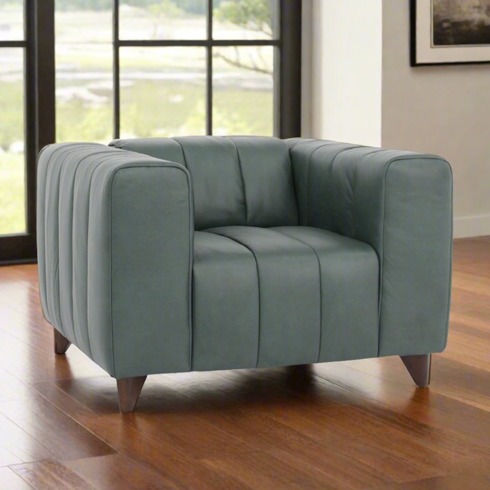 Octavia Top Grain Leather Arm Chair - Green. Picture 2