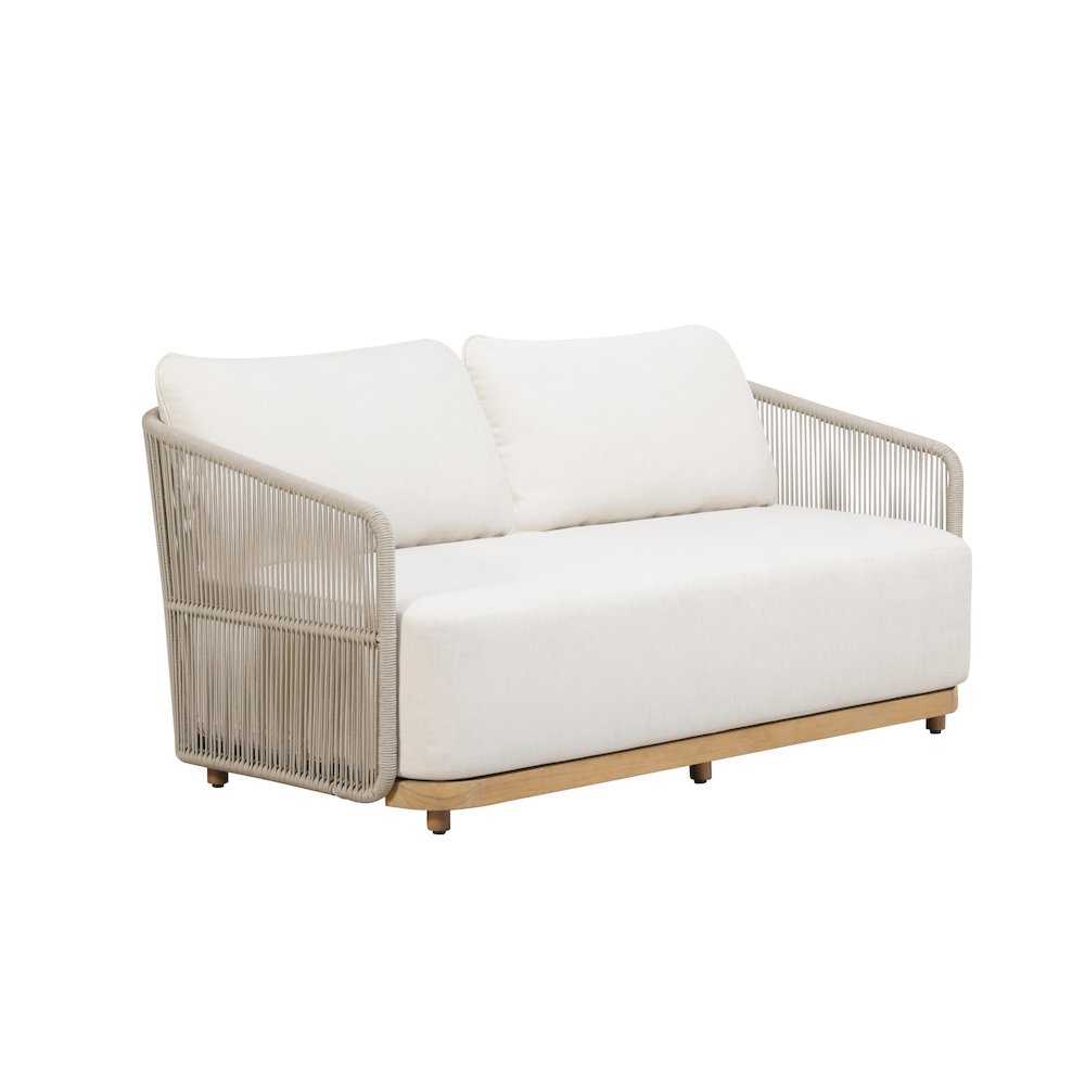 Alpine Teak Wood Outdoor Loveseat with Gray Rope Design. Picture 1