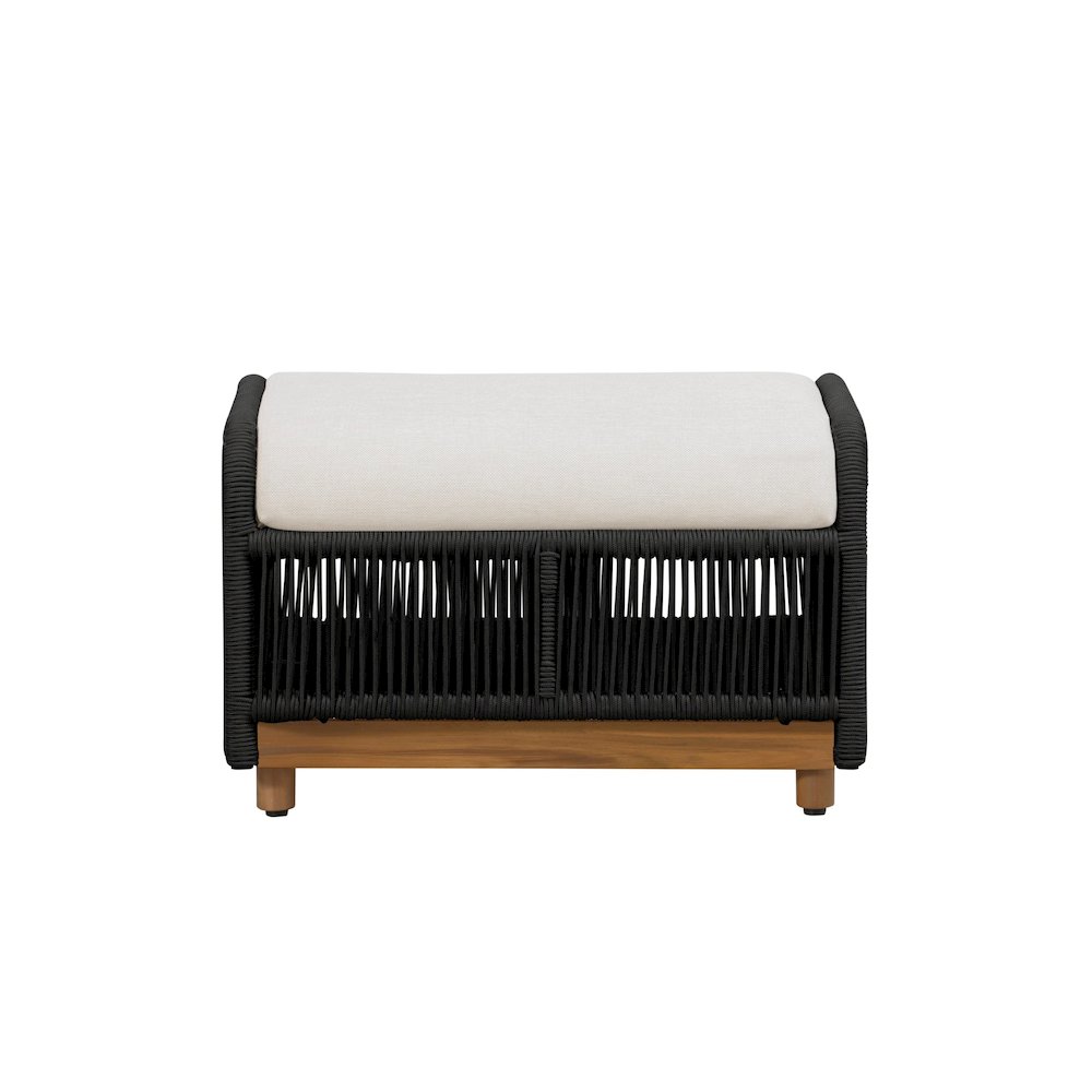 Alpine Teak Wood Outdoor Ottoman with Black - Rope Design. Picture 1