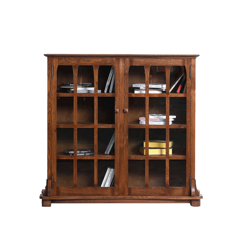 Mission Solid Oak Double Door Bookcase - Walnut. Picture 2