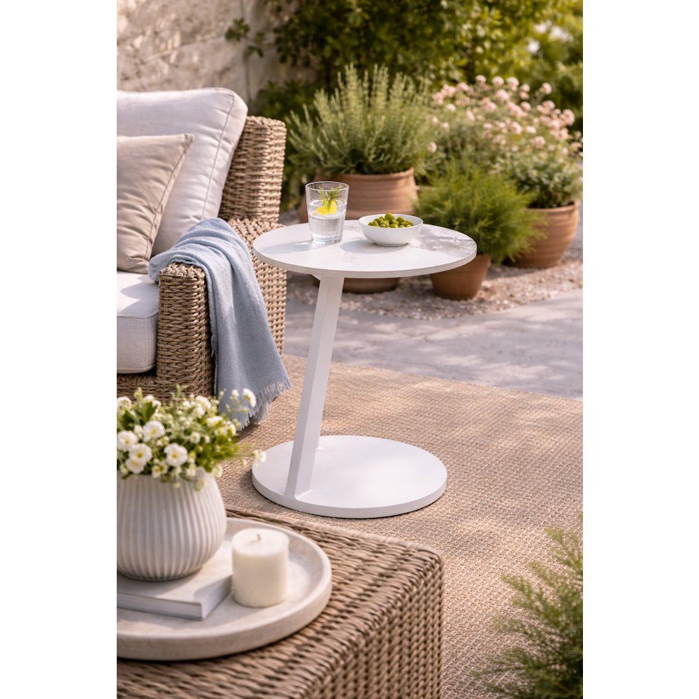 Serene Outdoor Modern Outdoor Side table - White. Picture 3