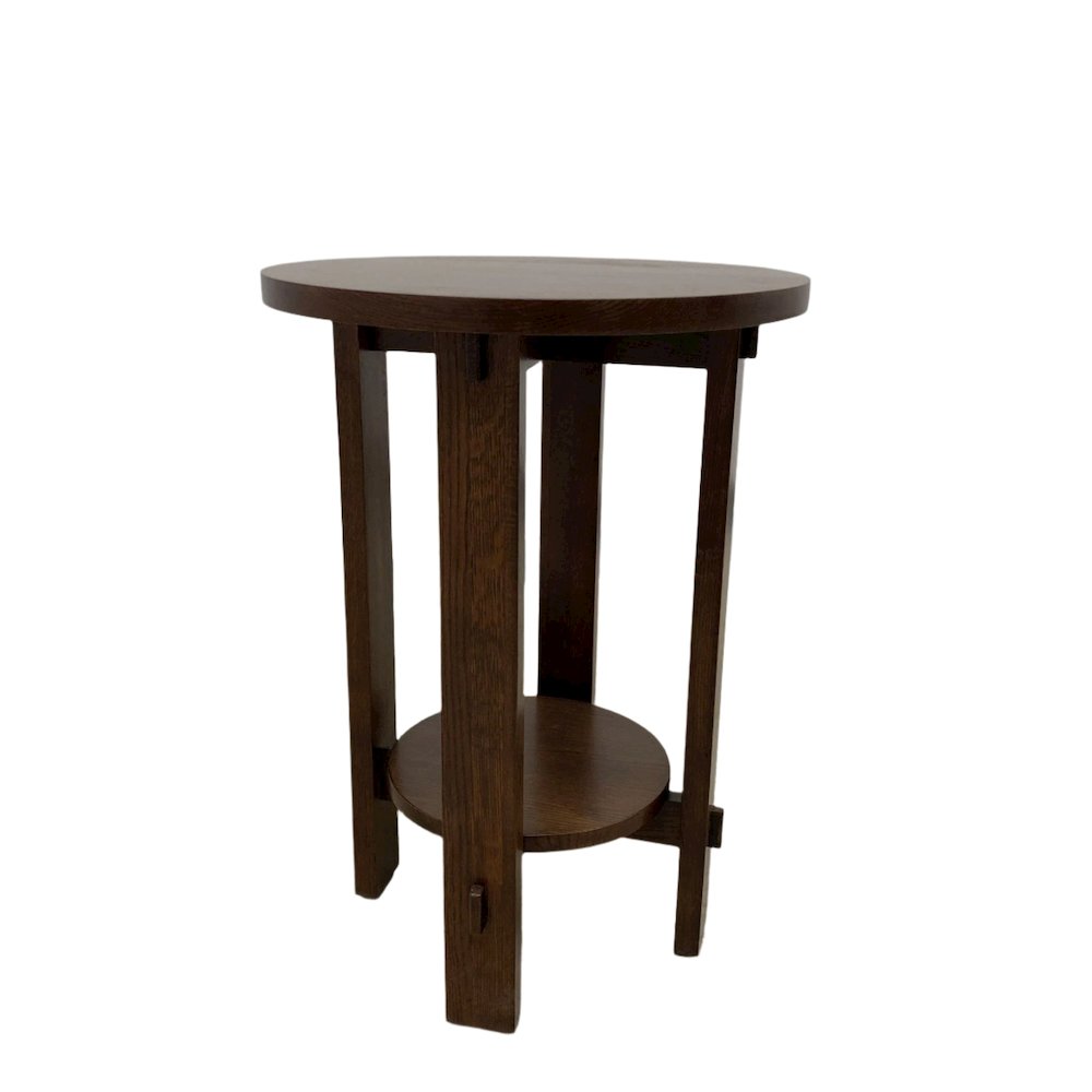 Mission Style Oak Round End Table - Michael's Cherry. Picture 4