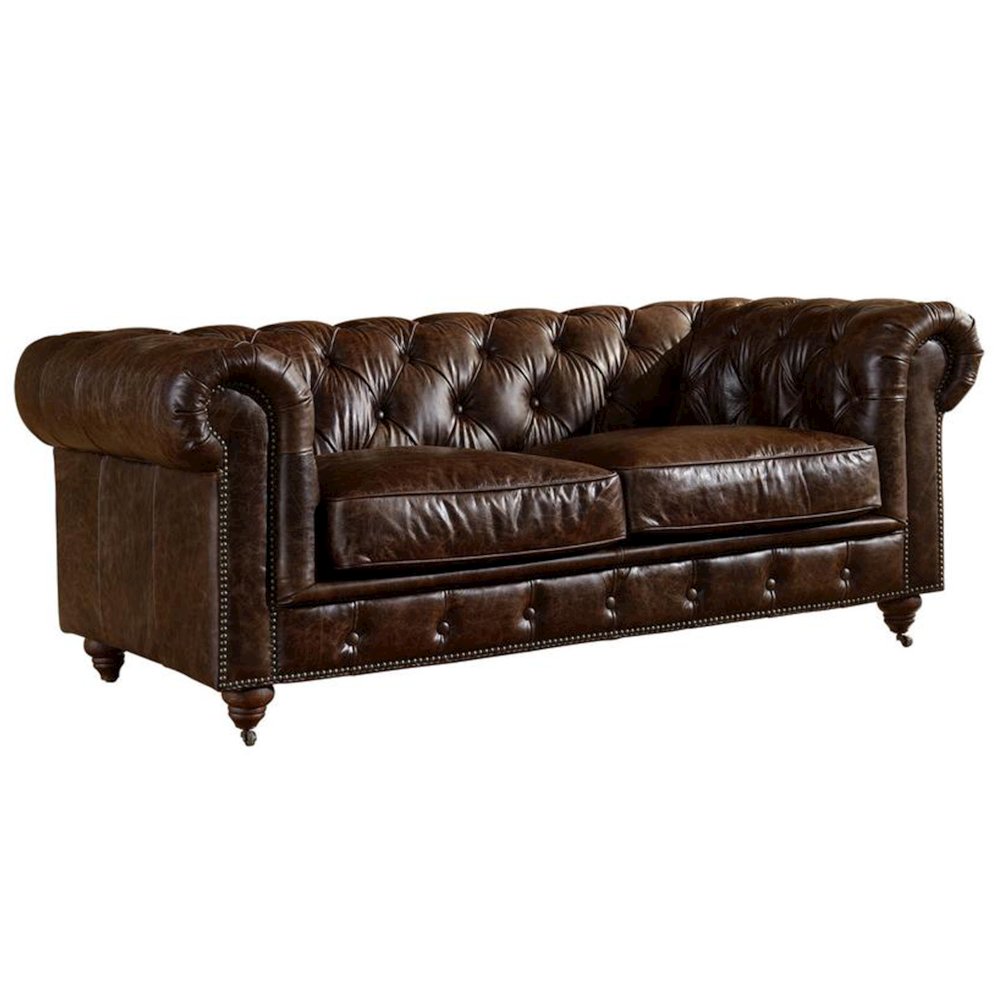 Century Chesterfield Love Seat - Dark Brown Leather. Picture 1