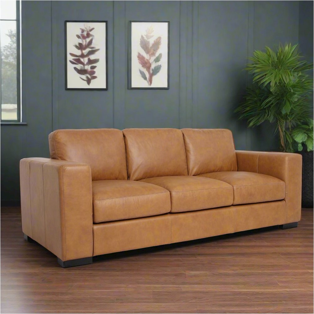 Argento Top Grain Leather Sofa - Tan. Picture 2