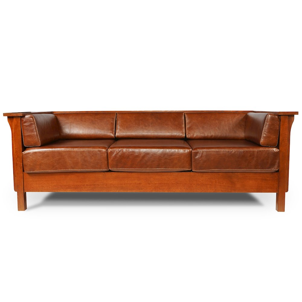 Craftsman Cubic Panel Side Sofa - Chestnut Brown Leather. Picture 2