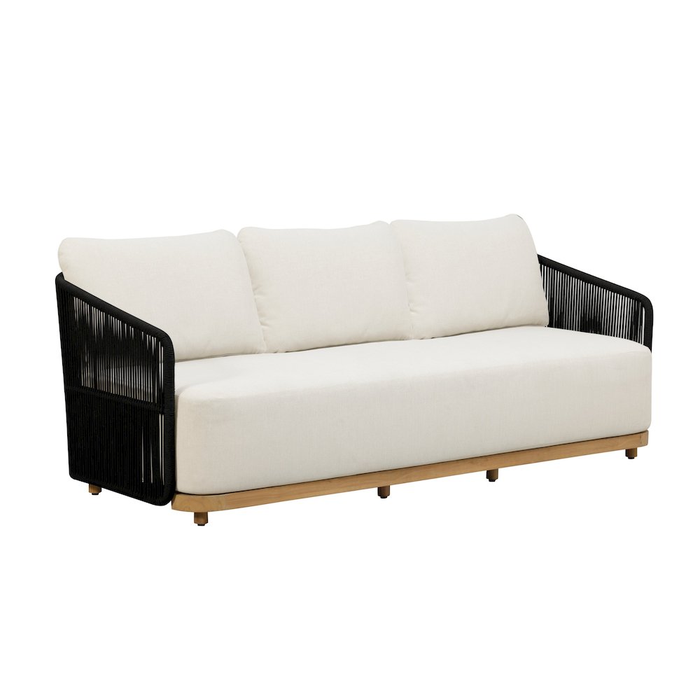 Alpine Teak Wood Outdoor Sofa with Black Rope Design. Picture 1