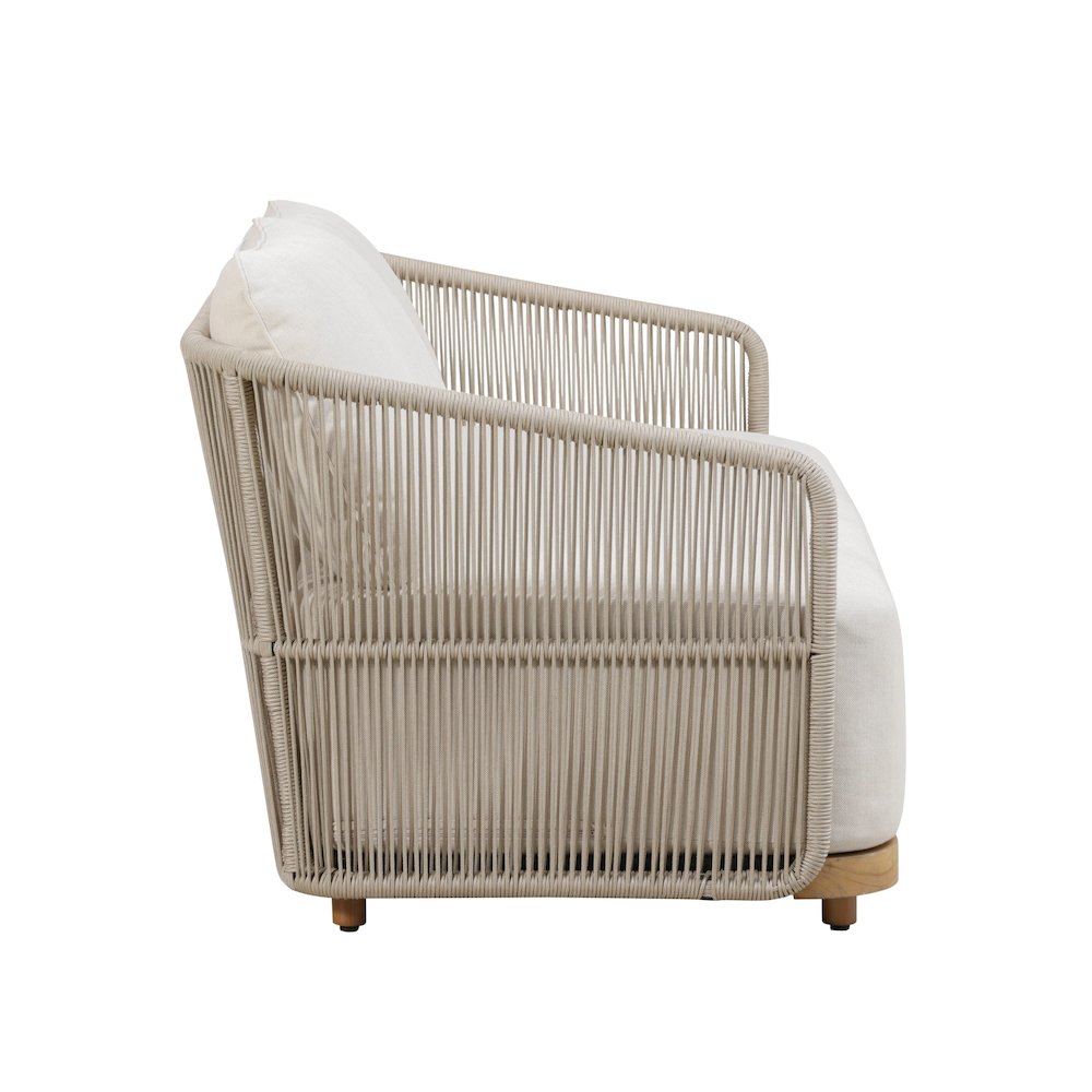 Alpine Teak Wood Outdoor Loveseat with Gray Rope Design. Picture 2