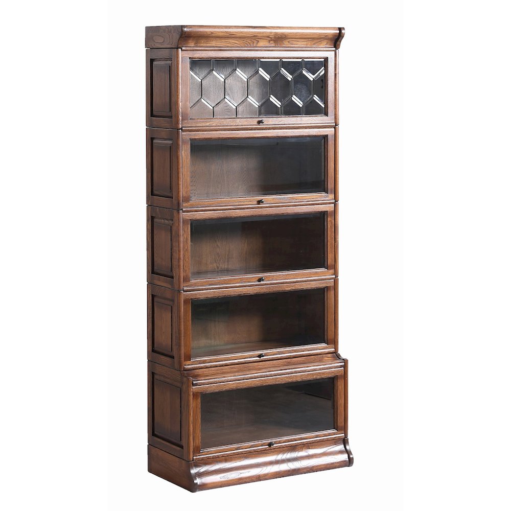 Mission Style Oak Barrister Bookcase 5 Stack-Leaded Glass in Walnut. Picture 2